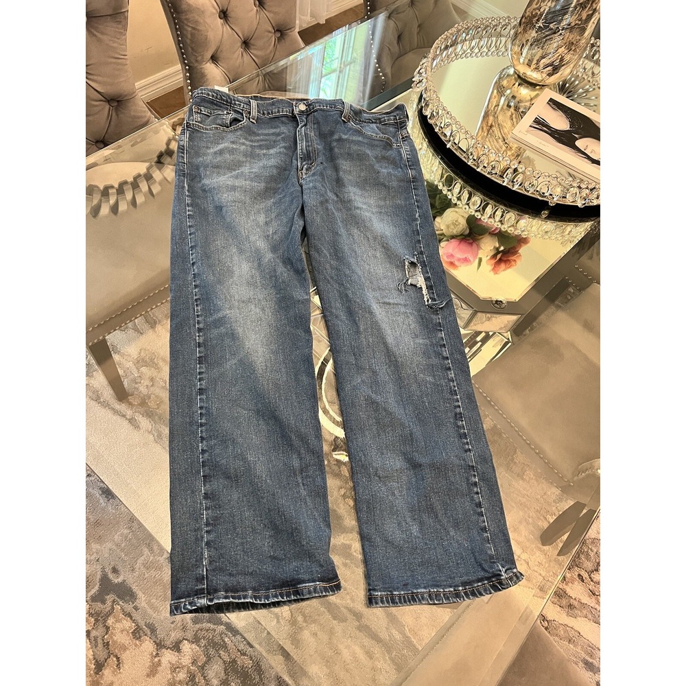 Levis 569‎ Mens Blue Denim Jeans Loose Straight Fit Distressed Size 40x32